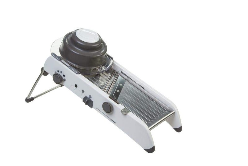 PL8 Professional Mandoline - Versatile Slicer with Adjustable Straight, Waffle, and Julienne Blades, Extra-Wide Stainless Steel Deck, Safety Hand Guard, Non-Skid Feet, and Space-Saving Design - Image 1